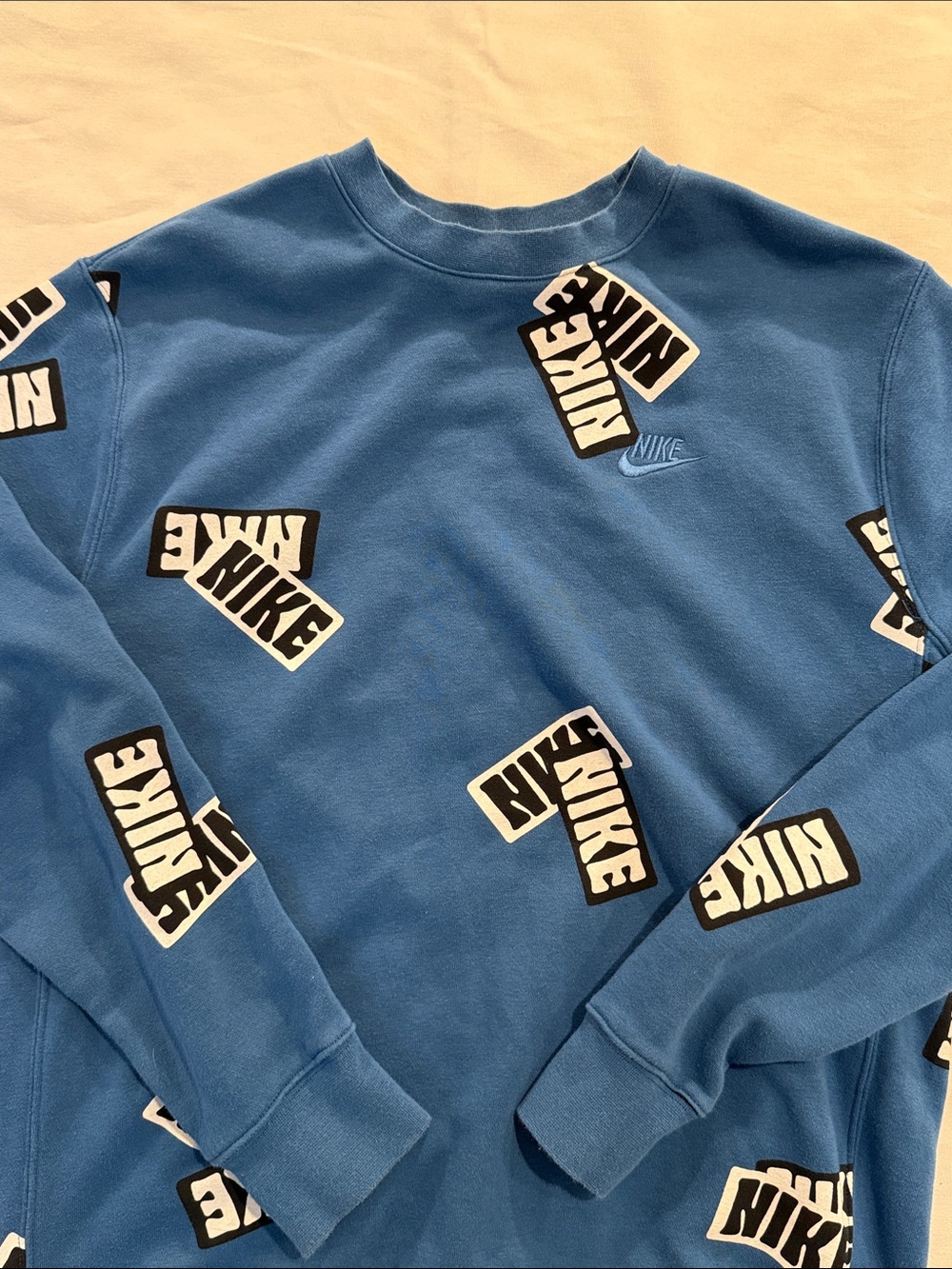 Y2K Nike Sportswear AOP Logo Crewneck Sweatshirt Blue Size M